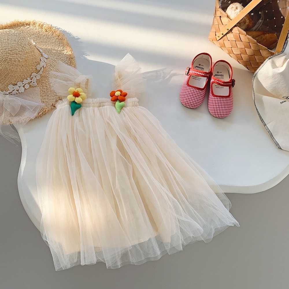 Ins hot sale sling strap baby girl summer dresses solid color little girl dress kids tulle tutu dress for 1-10 years