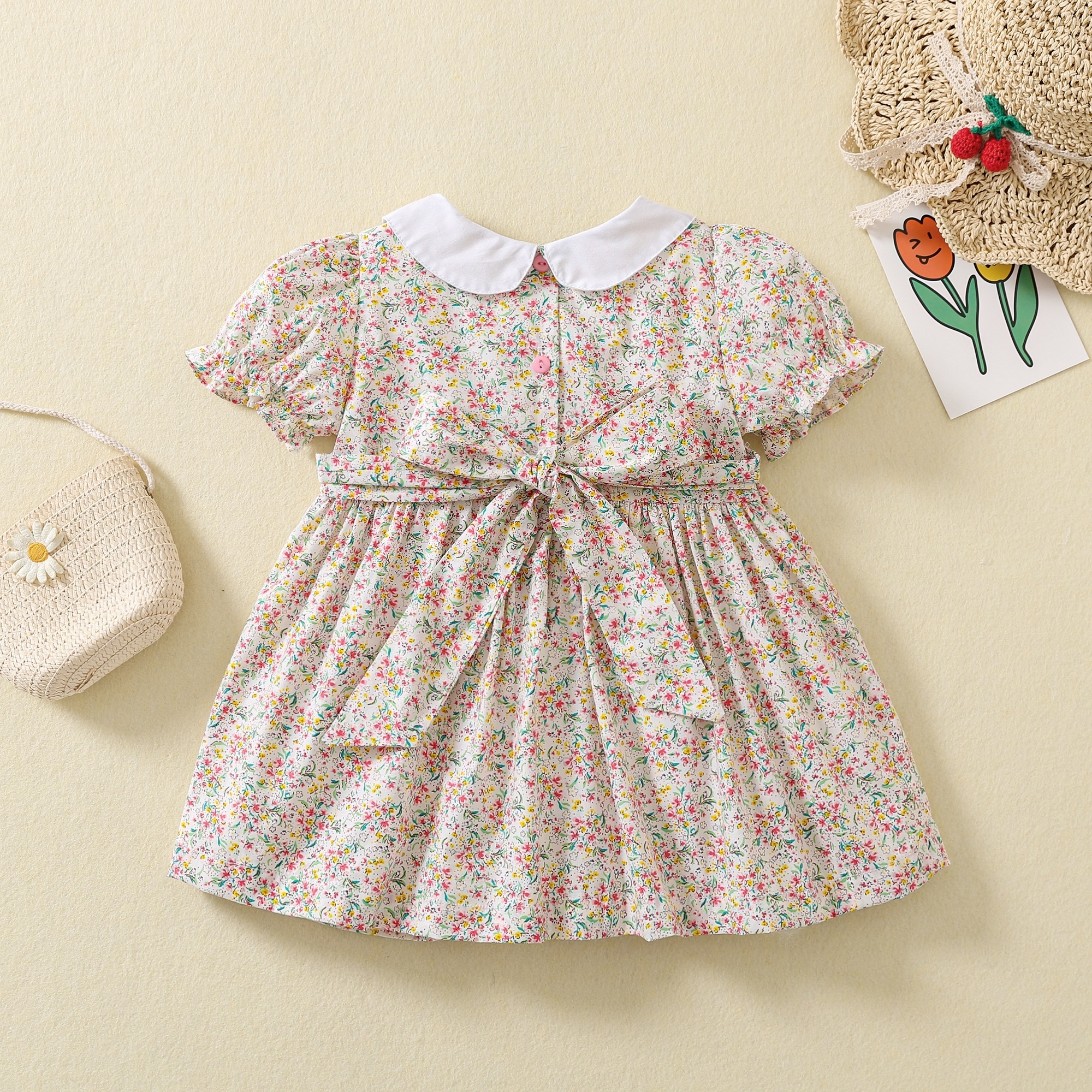 smocked children clothing wholesale infant hand smocked girls dress outfit floral hand made kids clothing