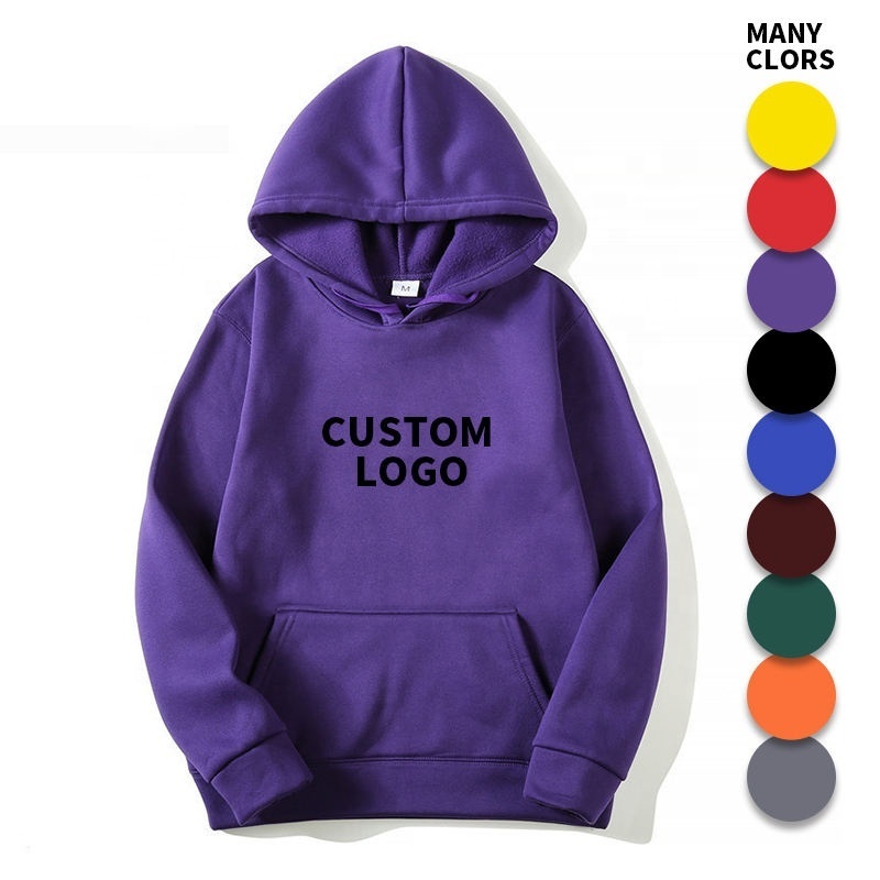 Autumn and winter heavyweight hoodies customized printed  plush and thickened solid color  men's fashion brand customized