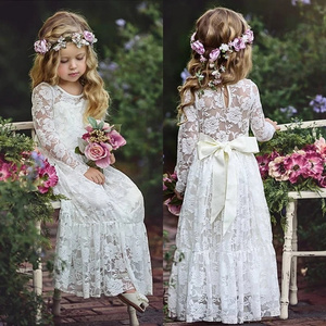 Boutique kids girl long dresses wedding Toddler Frocks Kids White Dress Tulle Flower Lace white ball gown dresses for kids