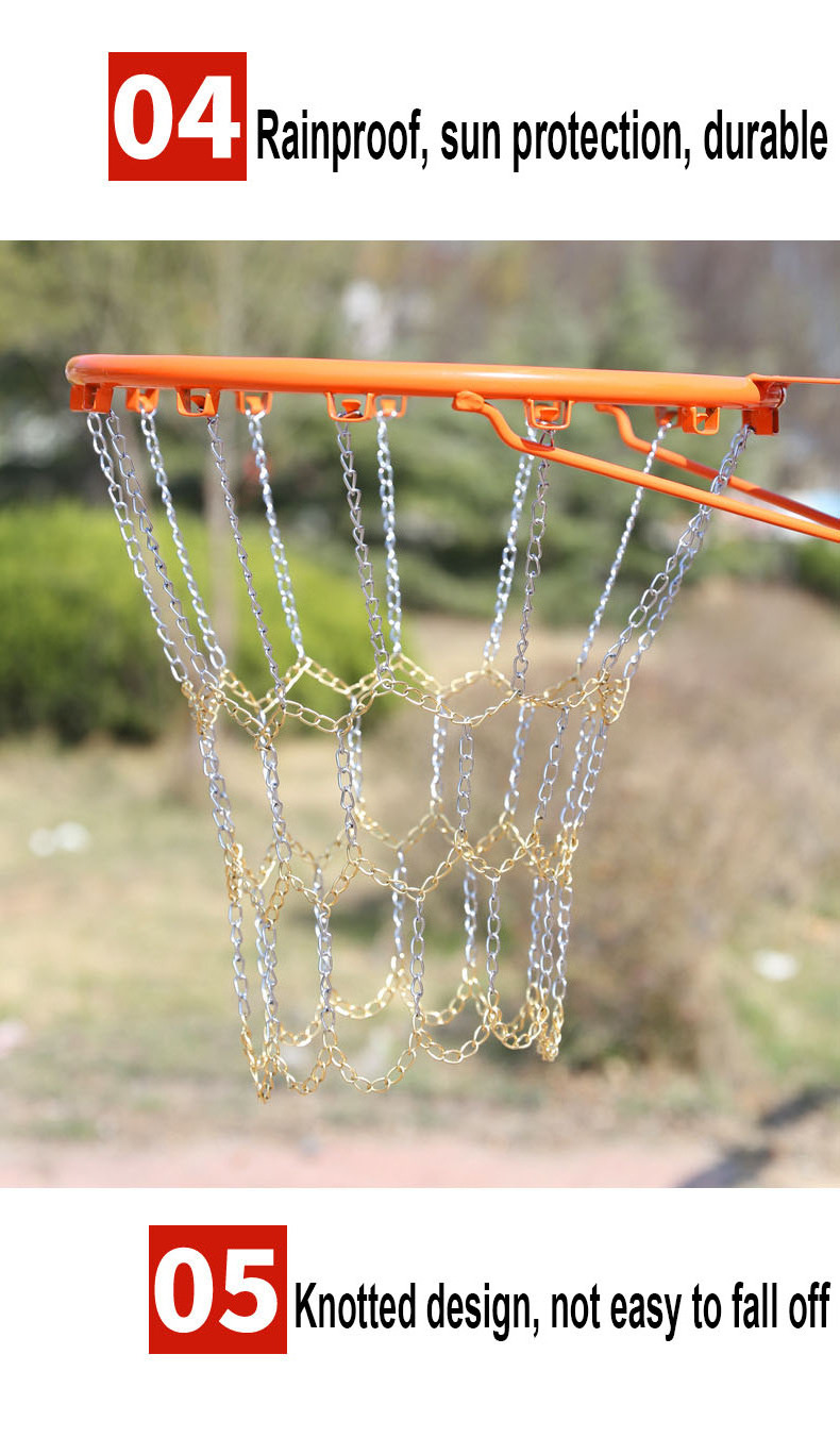 indoor outdoor 50cm heavy duty metal chain silver golden basketball rim net