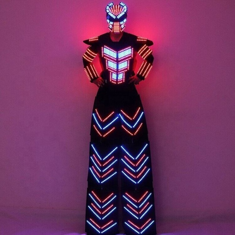 Party Clothes Stilt Walking Traje De Robot Luminous Suit Jacket Chest Display Helmet Laser Led Robot Costume