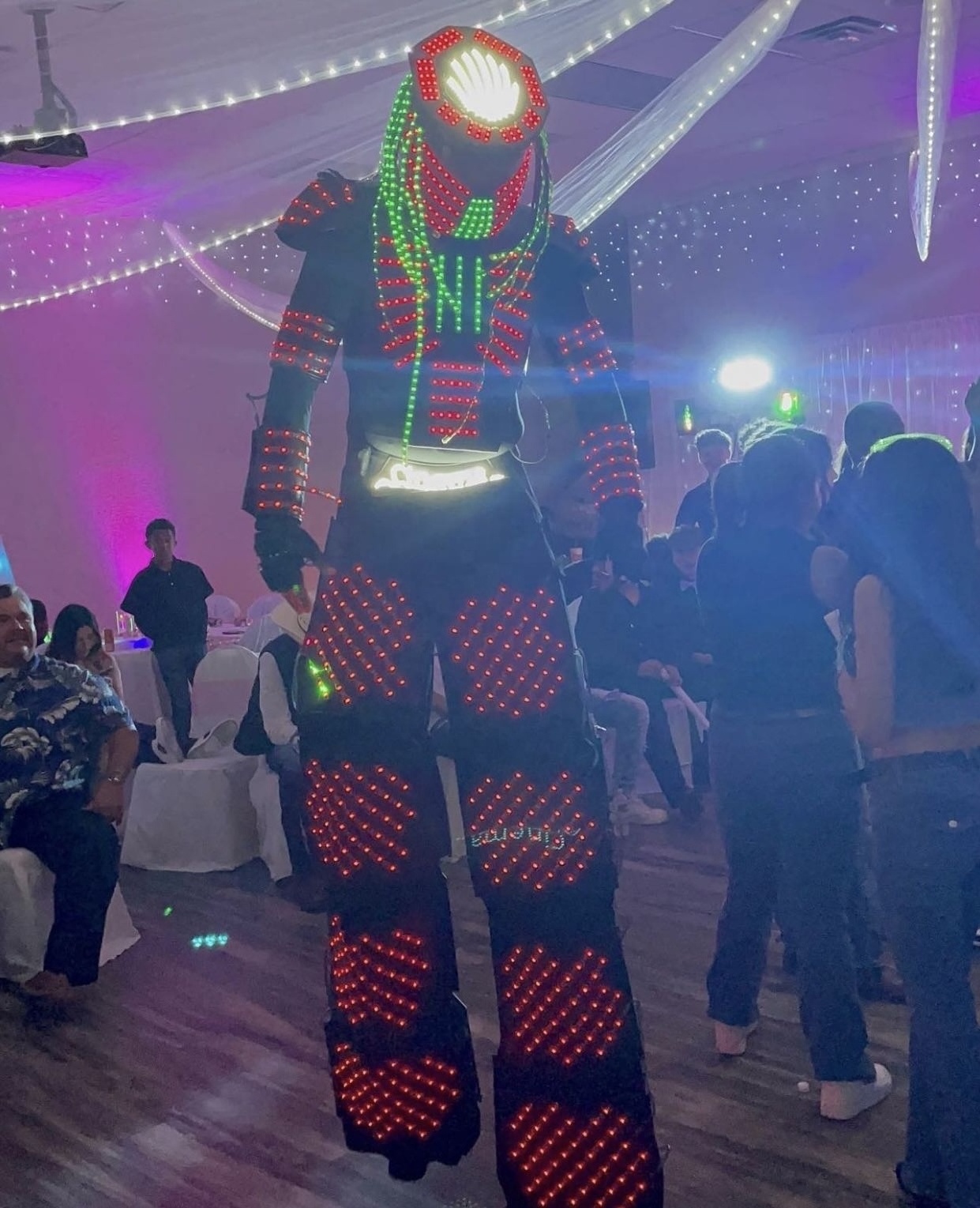 LED robot costume colorful stilt robot suit party glow performance costume with laser gloves