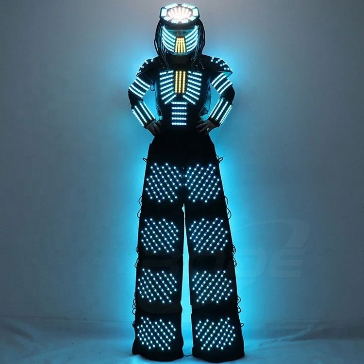 LED robot costume colorful stilt robot suit party glow performance costume with laser gloves