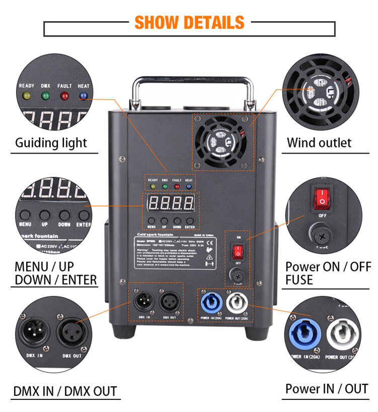 Cold spark machine 600W Cold Pyro Spark Fire Works Wireless DMX Control Fireworks Cold Sparkler Machine for Wedding Stage