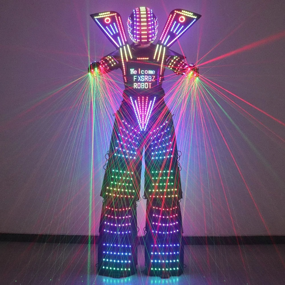 LED Robot Stilt Performance Costumes LED Robot Cosplay High Quality Costume Ballroom Performance Luminous Clothes