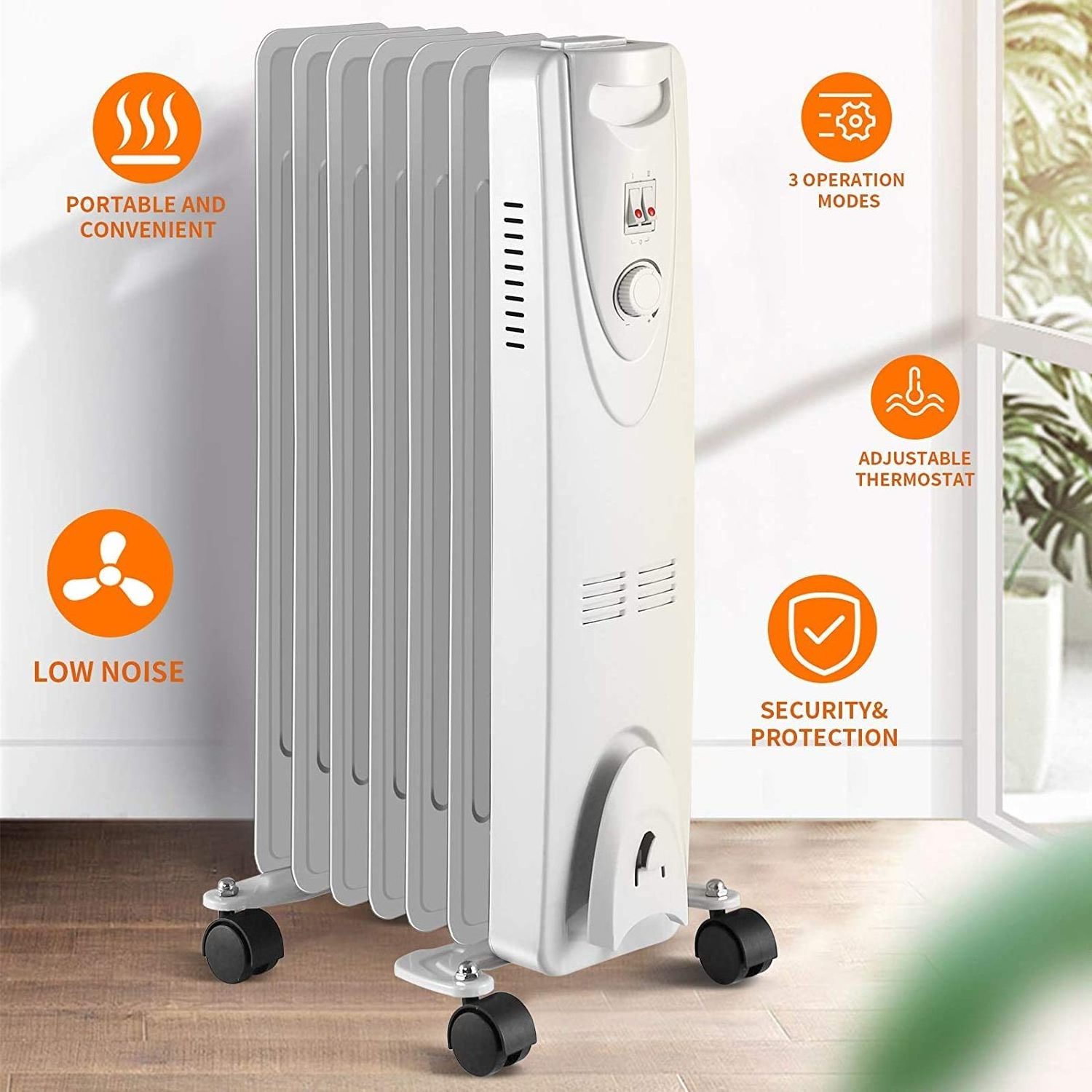 BODE Freestanding 5/7/9/11/13 Fins Oil Filled Heater Portable Room Radiator Filled Oil Heaters