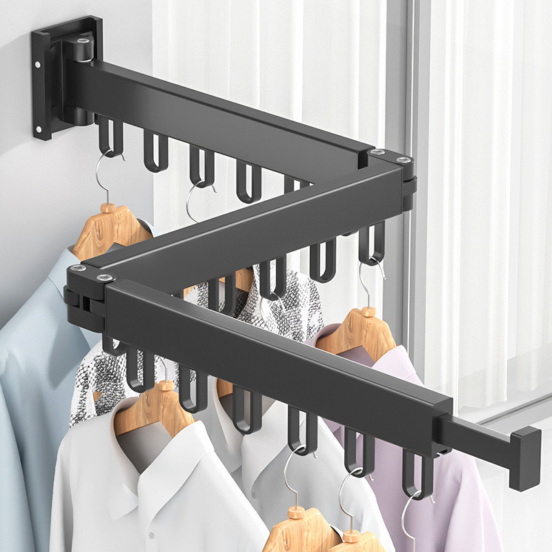 Folding Clothes Hanger Wall Mount Retractable Cloth Drying Rack Space Saving Aluminum Home Laundry Clothesline washing lines