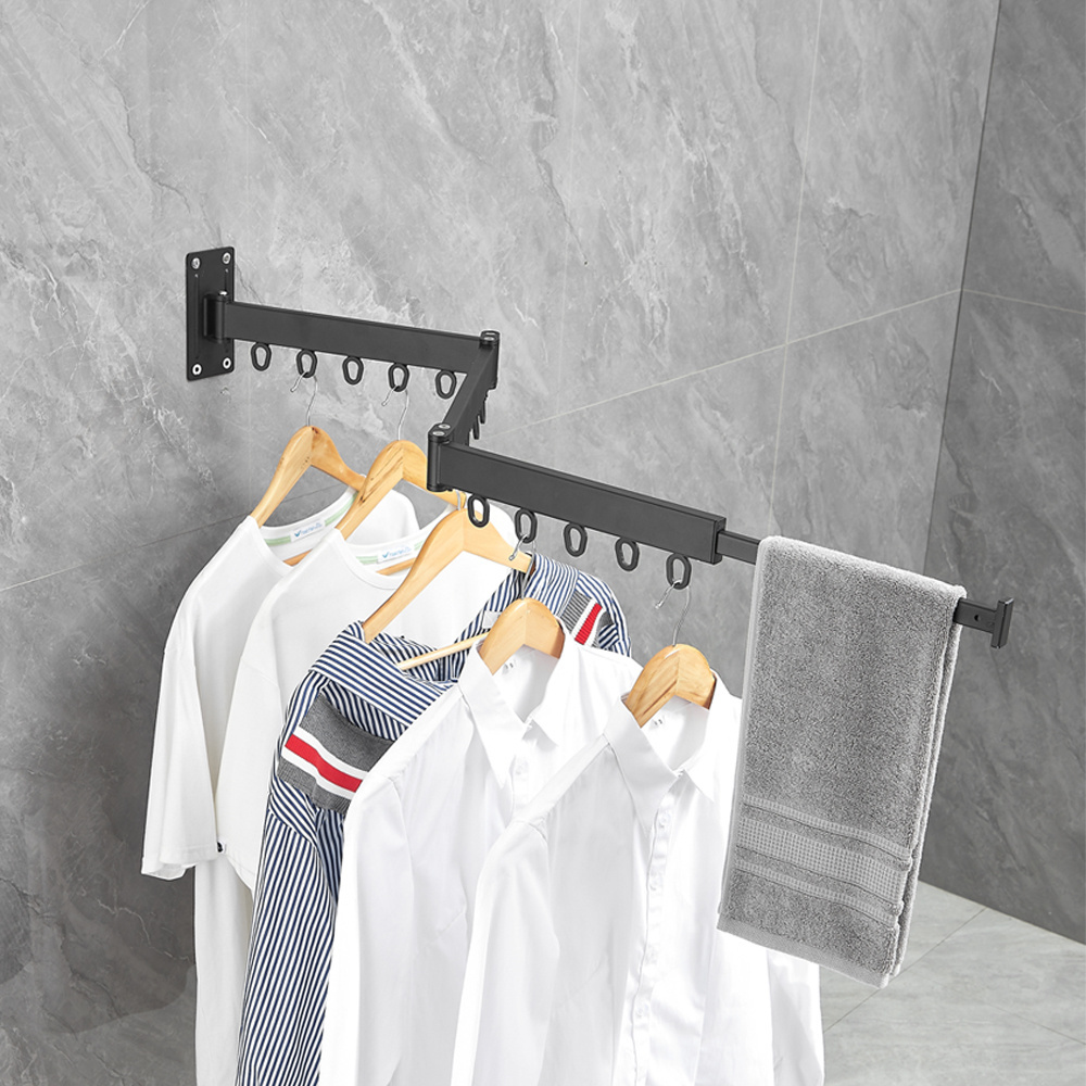 Folding Clothes Hanger Wall Mount Retractable Cloth Drying Rack Space Saving Home Laundry Clothesline washing lines