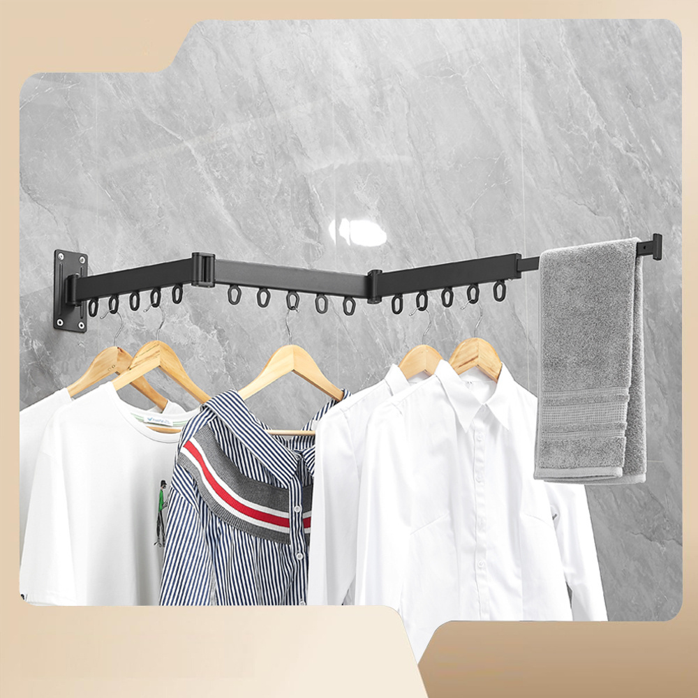 Folding Clothes Hanger Wall Mount Retractable Cloth Drying Rack Space Saving Home Laundry Clothesline washing lines