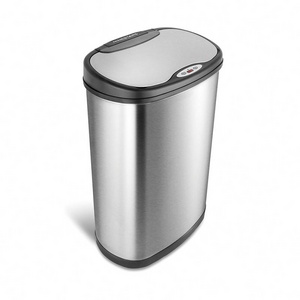 Automatic Touchless Motion Sensor Oval Trash Can with Black Top,50 L  Stainless Steel