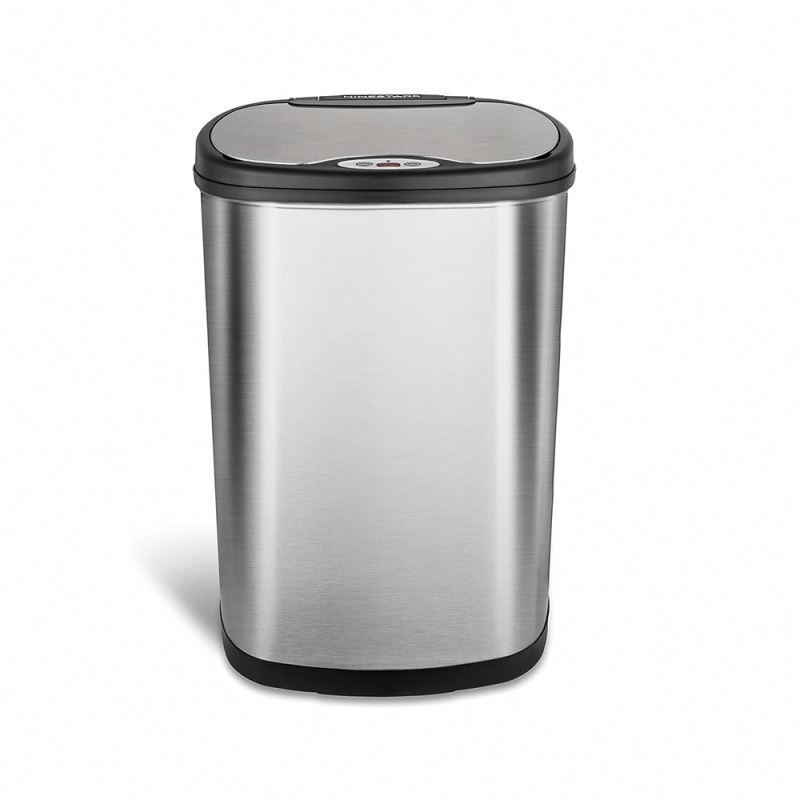 Automatic Touchless Motion Sensor Oval Trash Can with Black Top,50 L  Stainless Steel