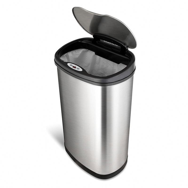 Automatic Touchless Motion Sensor Oval Trash Can with Black Top,50 L  Stainless Steel