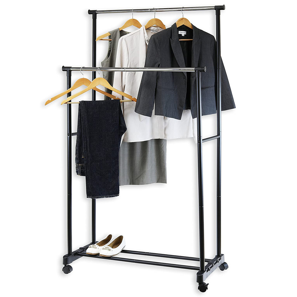 NEW Simple Houseware Double Rod Portable Clothing Hanging Garment Rack