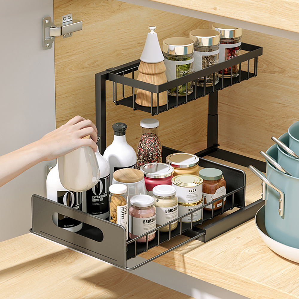 Hot Sale Pull Out Cabinet Organizer 2-Tier Slide Out Under Cabinet Storage Multi-Use for Under Kitchen Bathroom Sink Organizers