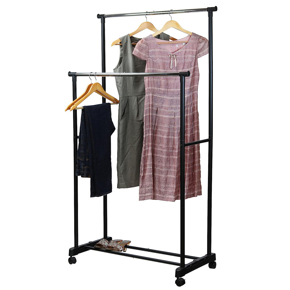 NEW Simple Houseware Double Rod Portable Clothing Hanging Garment Rack