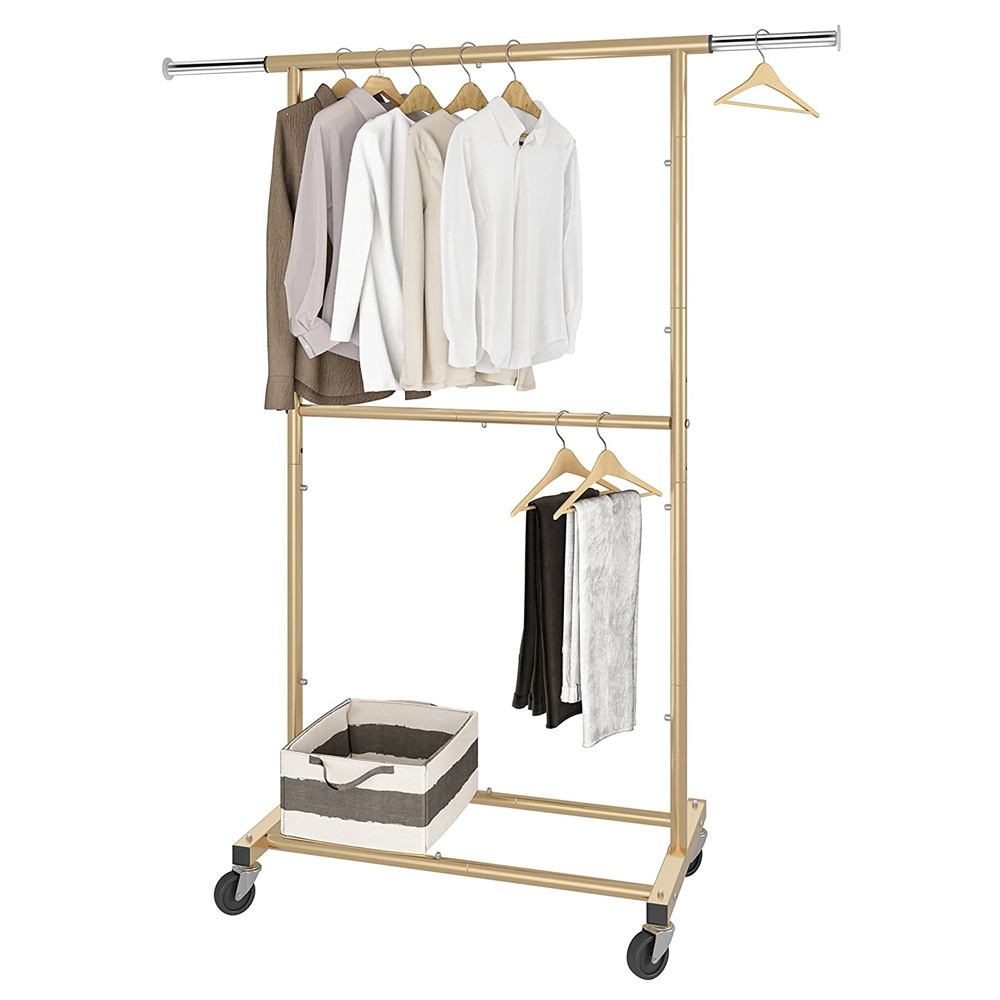 NEW Simple Trending Double Rod Clothing Garment Rack Rolling Clothes Organizer on Wheels for Hanging Clothes Black