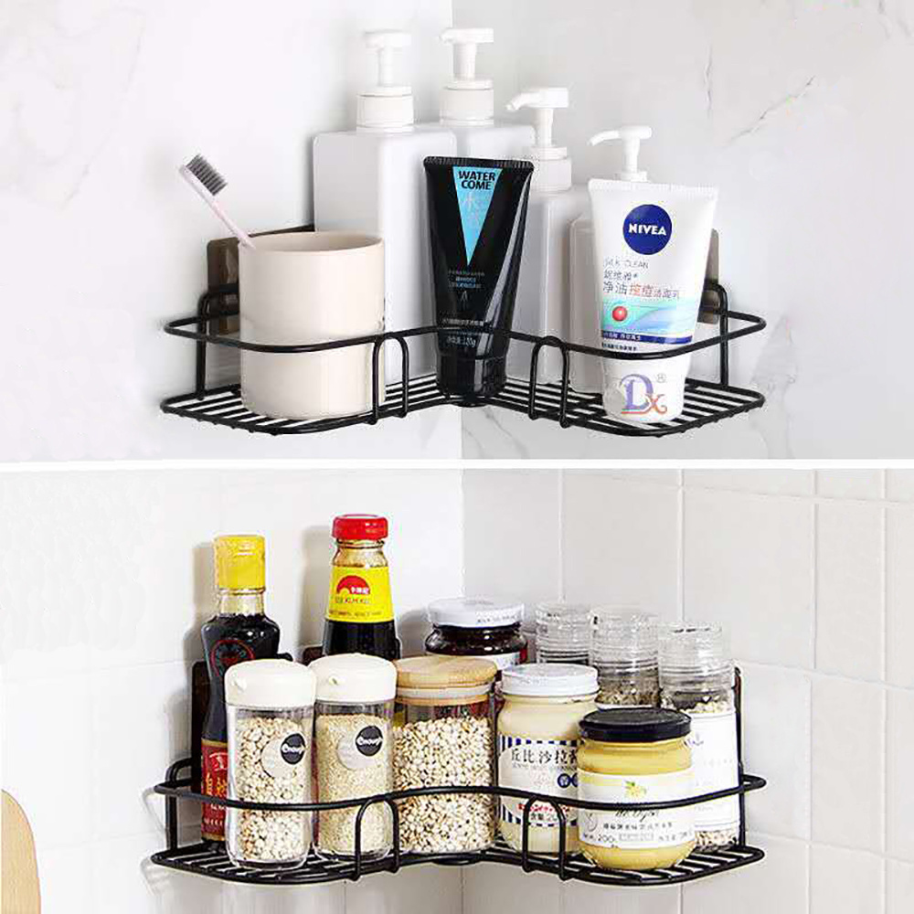 hot selling item Corner Shelf Rack Adhesive Without Drilling Storage Black Shower Caddy Basket Shelf in the bathroom