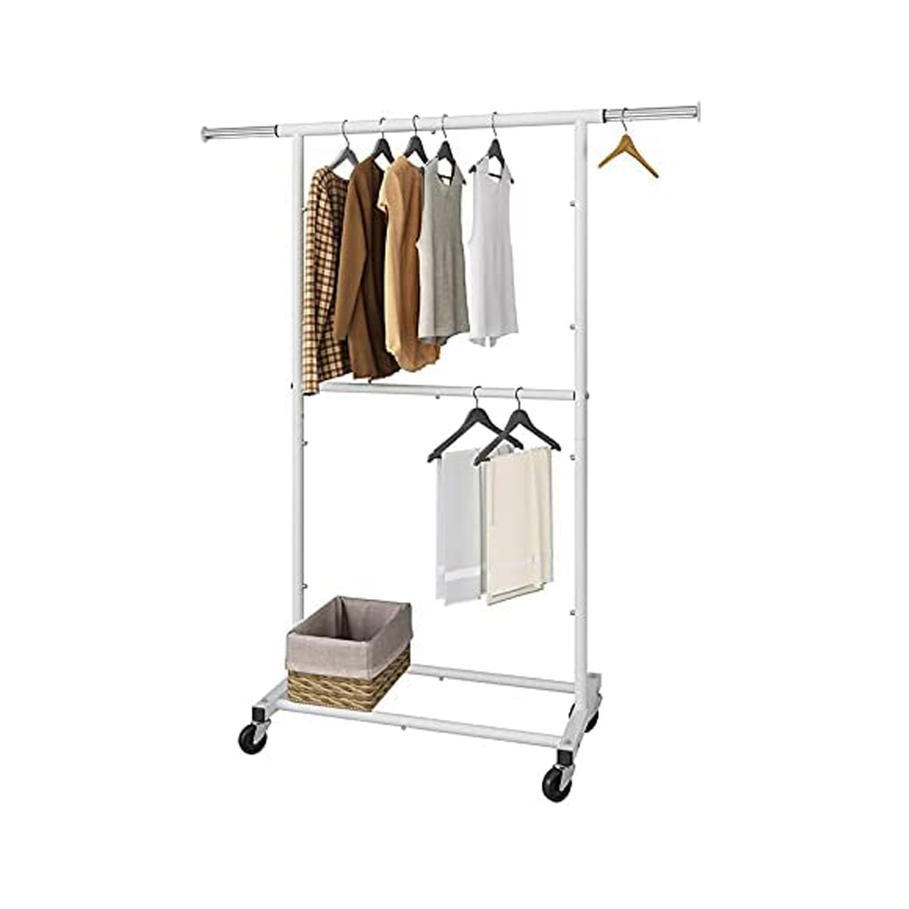 NEW Simple Trending Double Rod Clothing Garment Rack Rolling Clothes Organizer on Wheels for Hanging Clothes Black