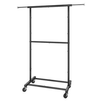 NEW Simple Trending Double Rod Clothing Garment Rack Rolling Clothes Organizer on Wheels for Hanging Clothes Black