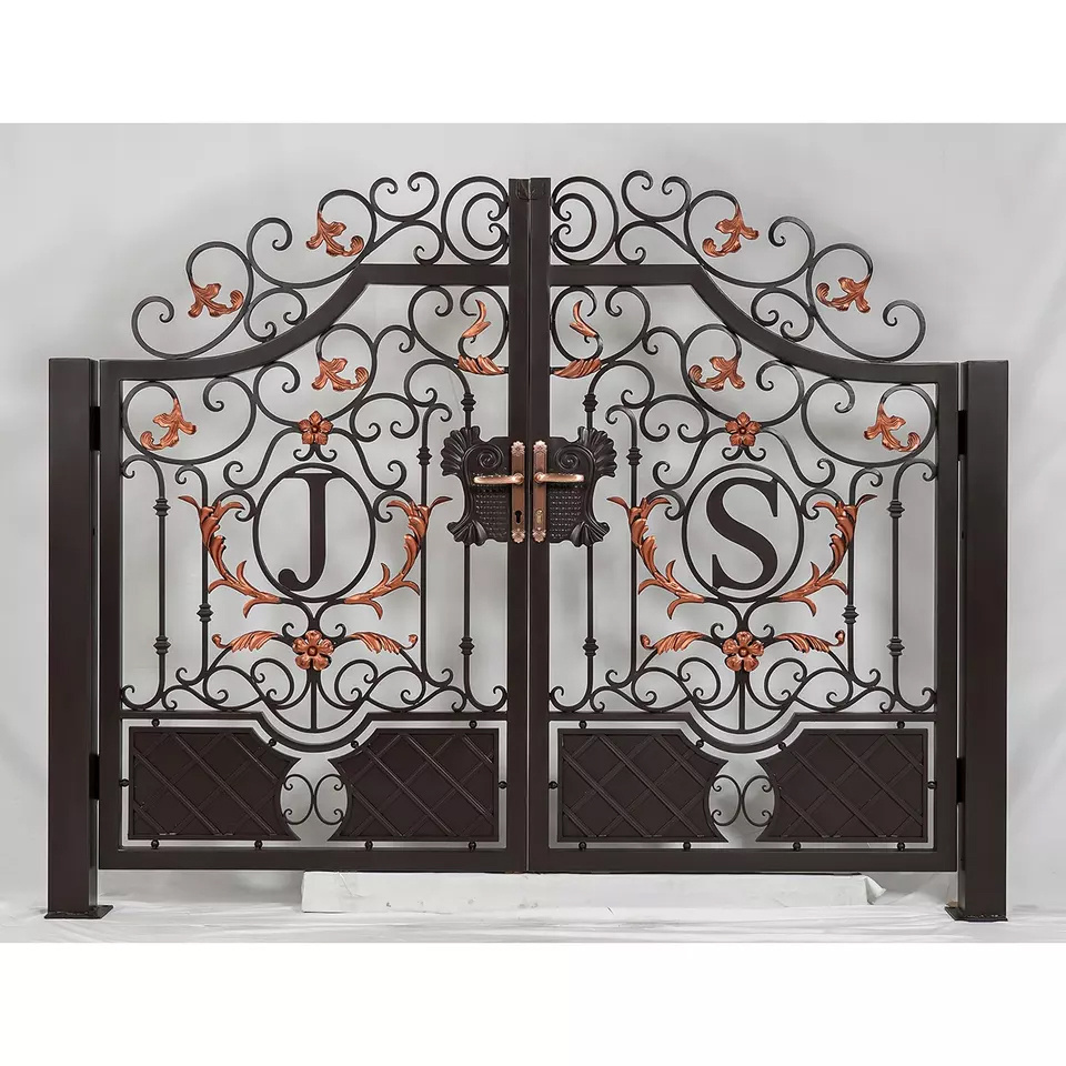 Luxury Dual Antique Decorative Art Kits Wrought Iron Swing Gate for Driveway