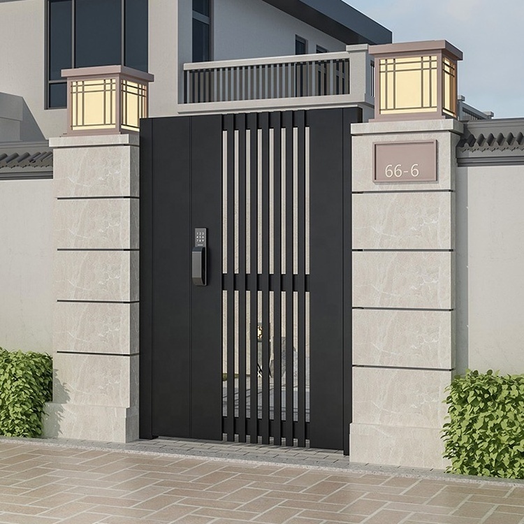 Bodun latest design high quality outside main pedestrians aluminium double swing driveway gates aluminum iron garden gate