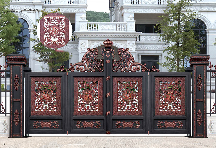 Luxury Main Iron Door Design Front Security House Main Bronze French Style Gate Fleur Delis Sliding