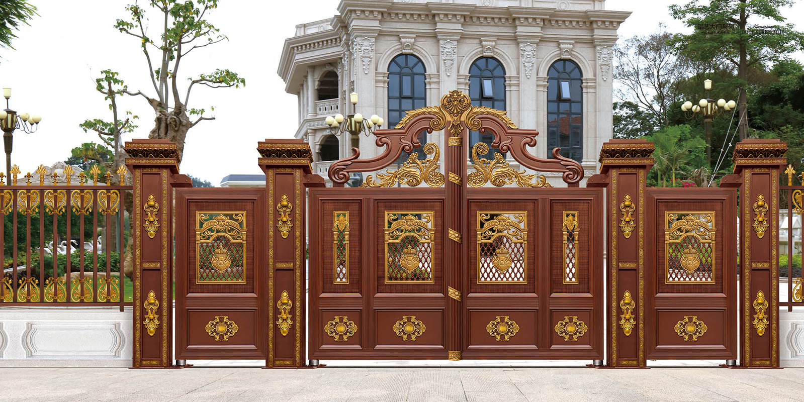 Luxury Main Iron Door Design Front Security House Main Bronze French Style Gate Fleur Delis Sliding