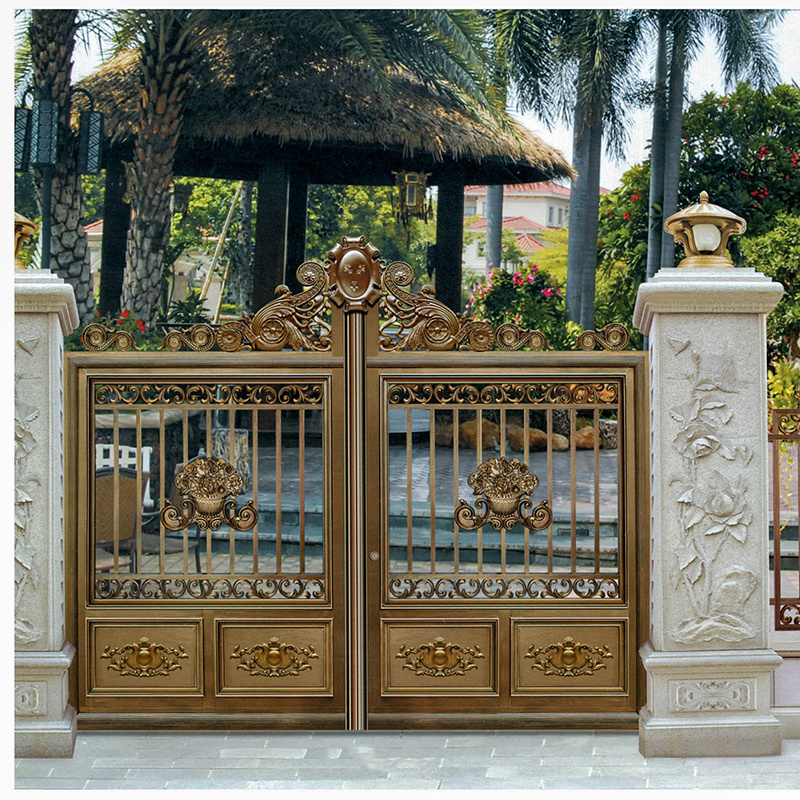 Luxury Main Iron Door Design Front Security House Main Bronze French Style Gate Fleur Delis Sliding