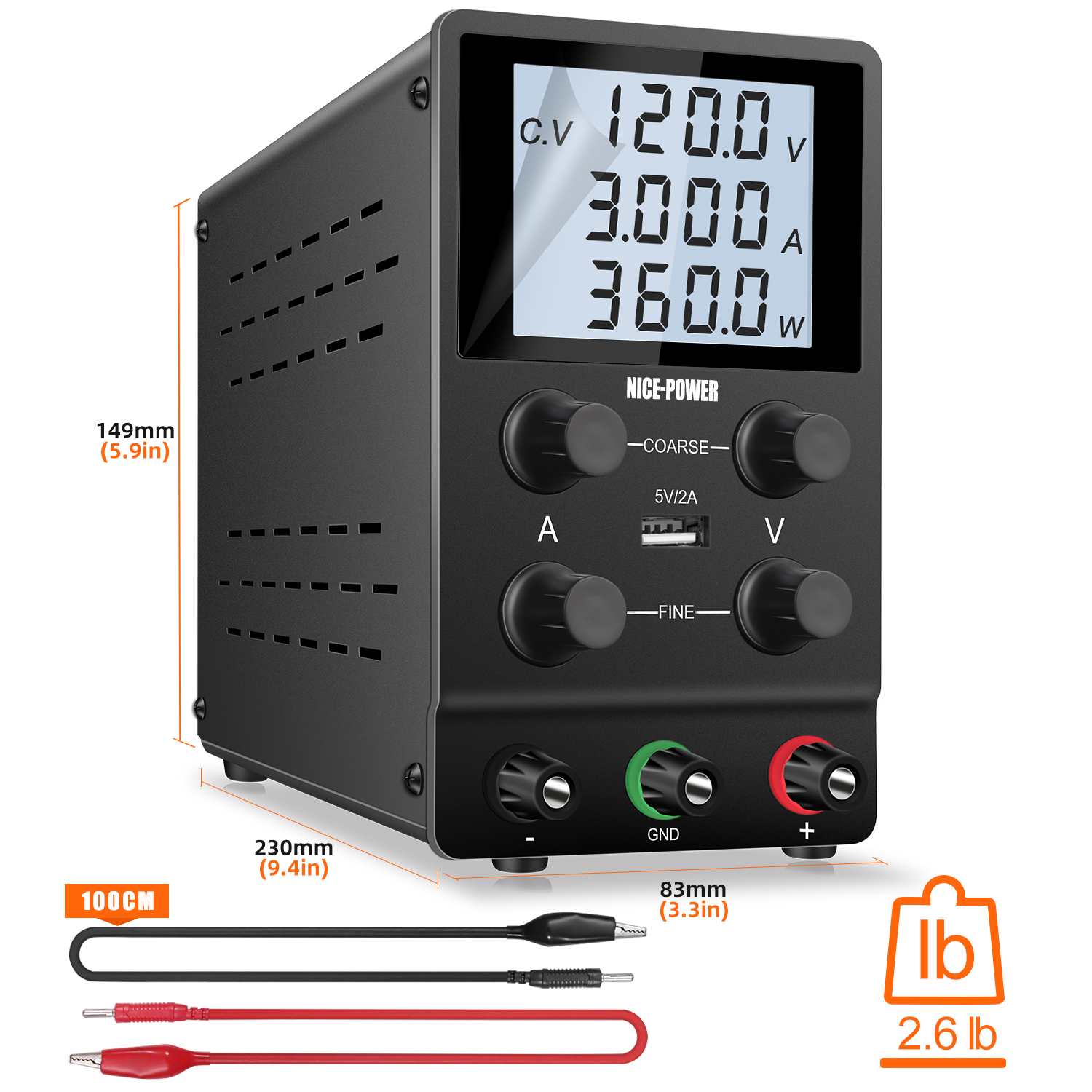 NICE-POWER SPS1203D DC Lab Switch Adjustable LCD Screen 4-Digit Display Eye Protection 120V 3A Voltage Regulator Power Supply