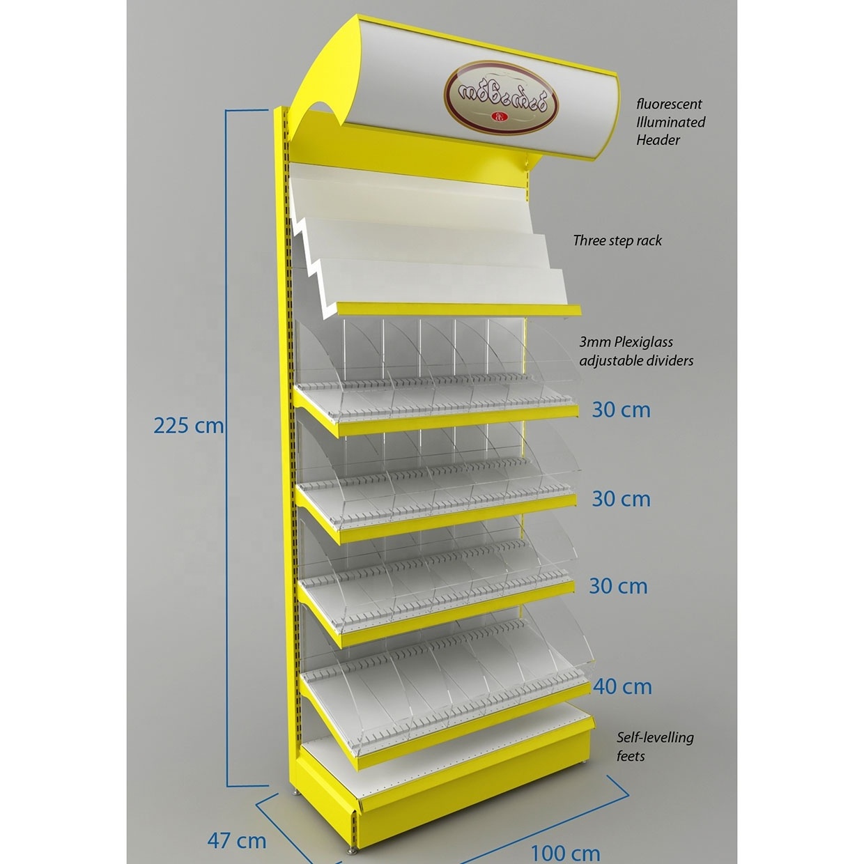 Metal Candy Display Rack with Acrylic Shelves Custom Supermarket Shelf