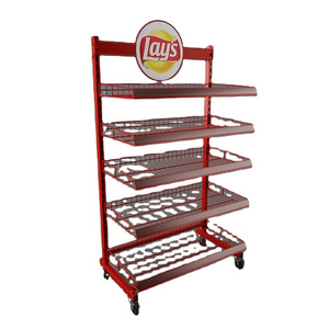 Potato Chips Display Rack with Wire Basket Shelves