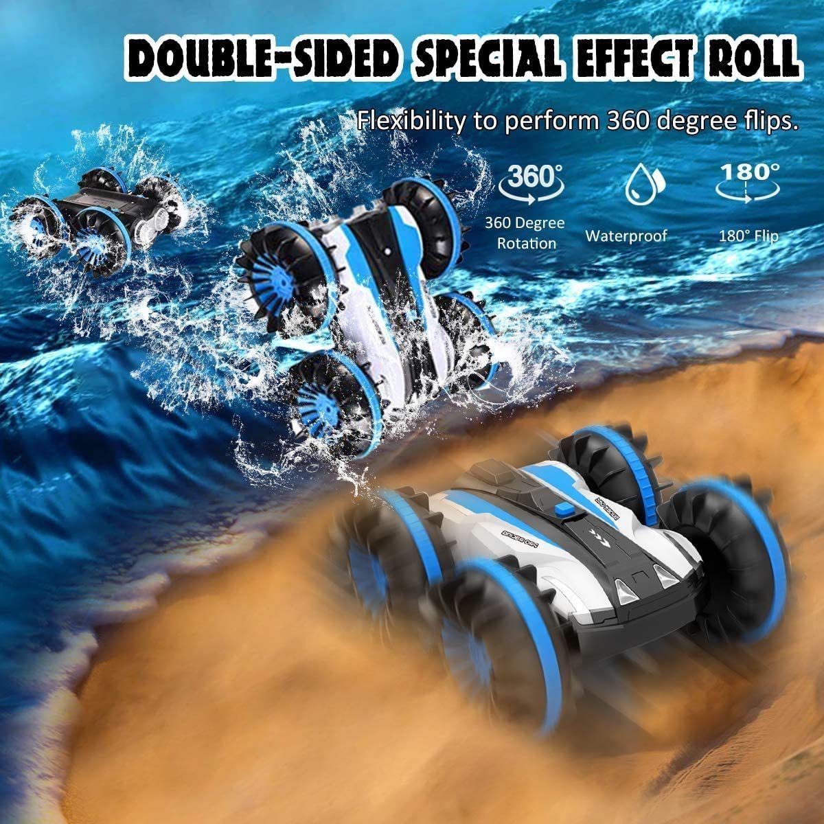 Amphibious RC Car for Kids 2.4 GHz Remote Control Boat Waterproof RC Monster Stunt Car 4WD All Terrain Remote Control Car