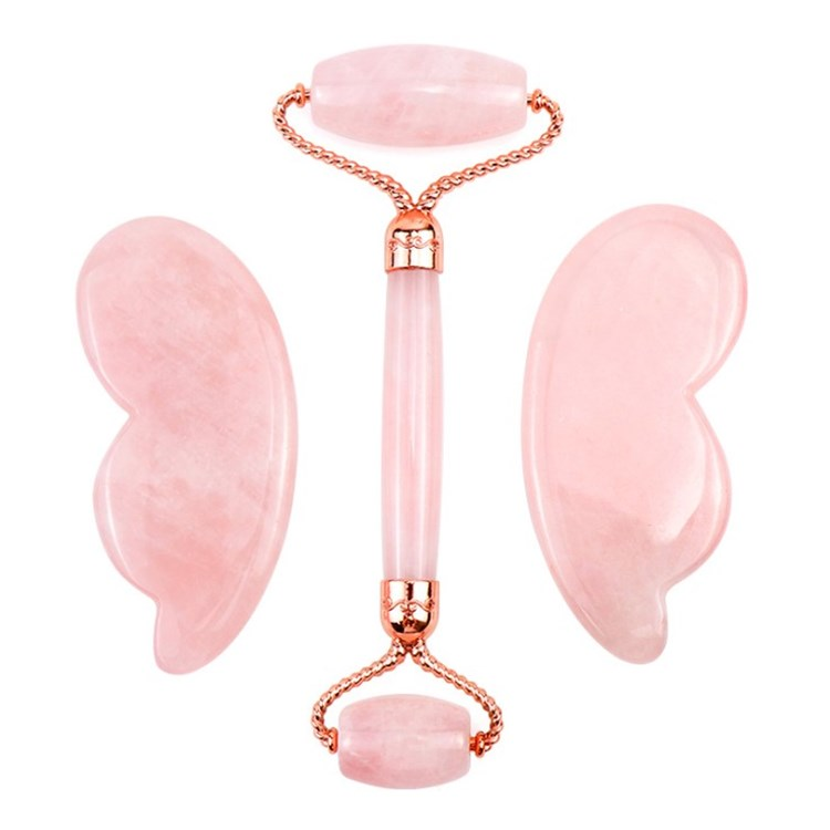 Jade Roller and Gua Sha Tools Set Massage Rose Quartz Nature  Pink Jadeite Jade Rollers Rolling for Face Massage