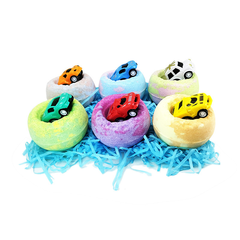 Bomei custom gift set bath fizzies bathbombs vegan kids surprise car toys inside organic bath bombs