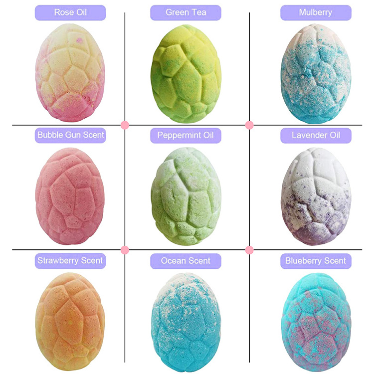 Wholesale Kids 9 Pack Dinosaur Bath Bombs Gift Set 150g Dinosaur Surprise Toys Inside Egg Shape Bath Fizzies Bombs