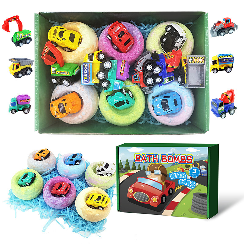 Bomei custom gift set bath fizzies bathbombs vegan kids surprise car toys inside organic bath bombs