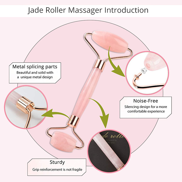 Jade Roller and Gua Sha Tools Set Massage Rose Quartz Nature  Pink Jadeite Jade Rollers Rolling for Face Massage