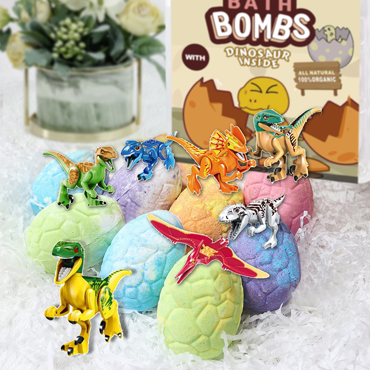 Wholesale Kids 9 Pack Dinosaur Bath Bombs Gift Set 150g Dinosaur Surprise Toys Inside Egg Shape Bath Fizzies Bombs