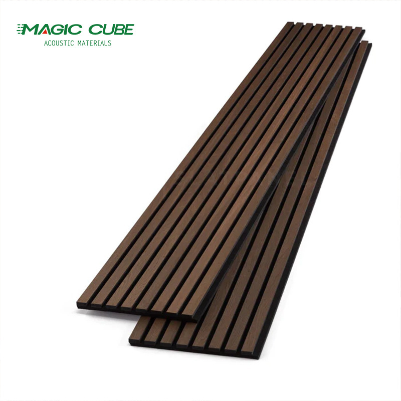 Fireproof wood or Melamine finish Polyester Acoustic Wall  Wooden polyester Board Slat Wood Slat Wall Panel