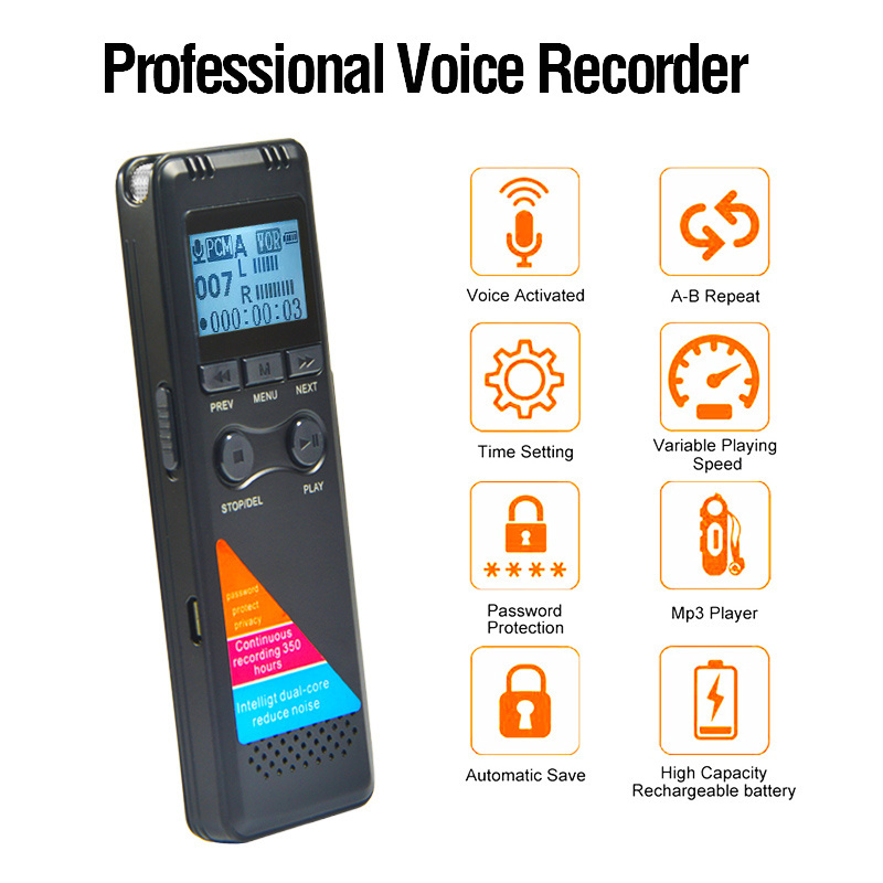 VR027  Professional 8GB Long Battery Life Recording LED Back Light Screen Digital Voice Recorder with MP3 Player