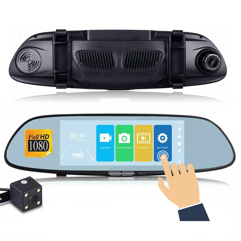 full HD 1080p 7inch touch screen car camera dula lens vehicle DVR back view mirror camcorder G sensor parking monitor IR