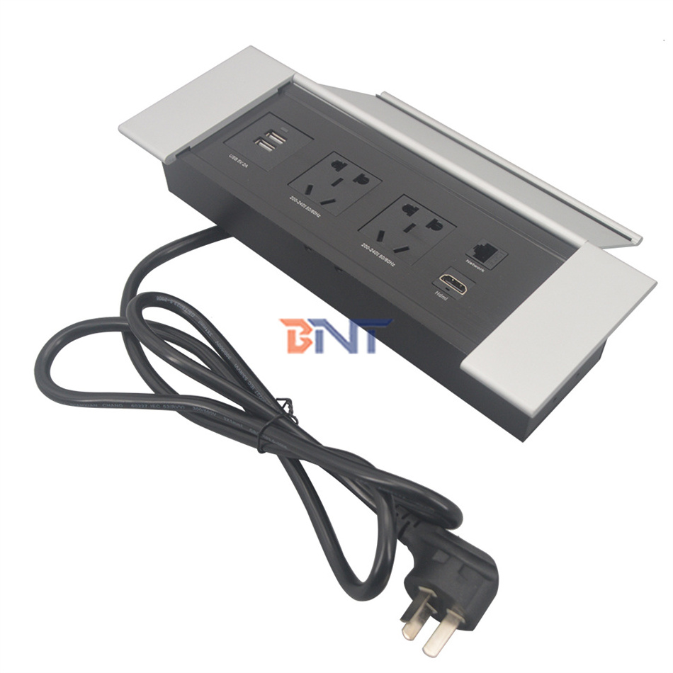 Flushed mounted recessed flip up cover multi power table socket outlet hidden electrical desktop power socket