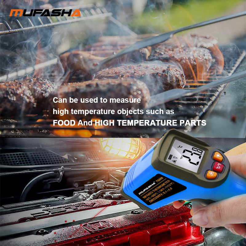 MUFASHA Industrial infrared Thermometer -50-600C Gun Pyrometer LCD digital laser Handheld High Low thermometer TS600