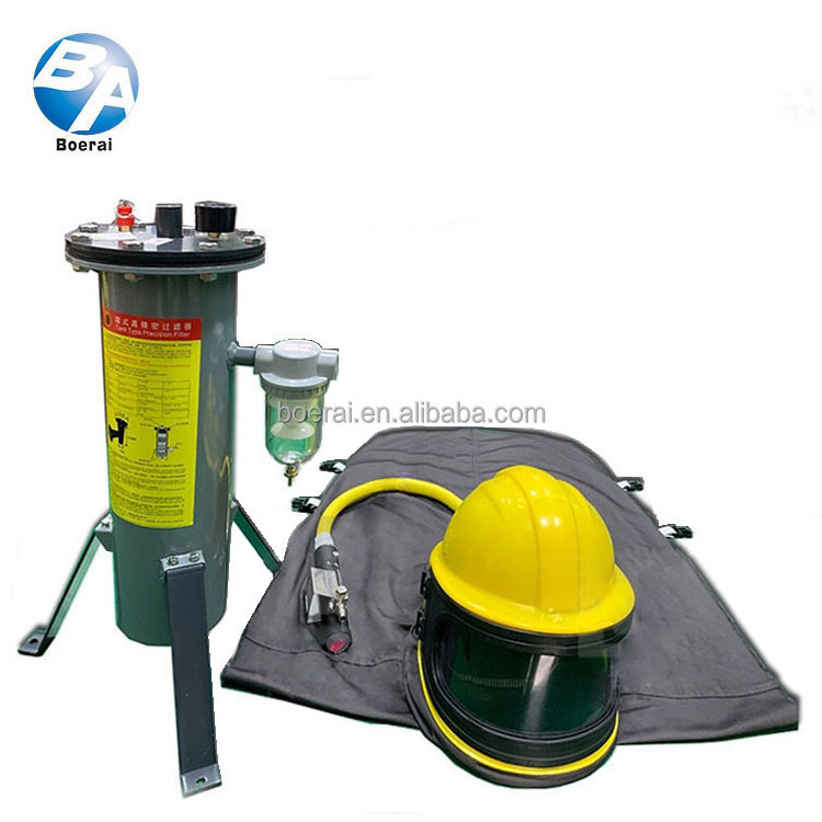 Sandblasting helmet with air purifying filtration system and air conditioning