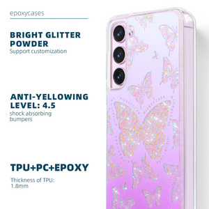 Luxurious Ladies Glitters UV Print Phone Cases Cover Luxury Cell Phone Case For Samsung for Galaxy S23 S24 S22 Plus Case