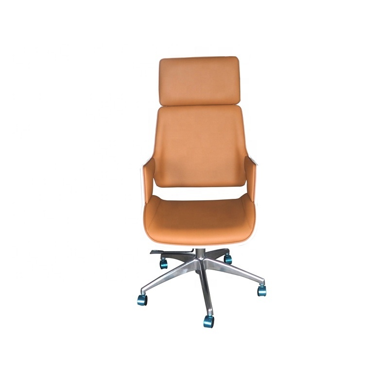 Brown modern Adjustable luxury meeting room waiting room leather executive stainless steel retro arm lobby office chair