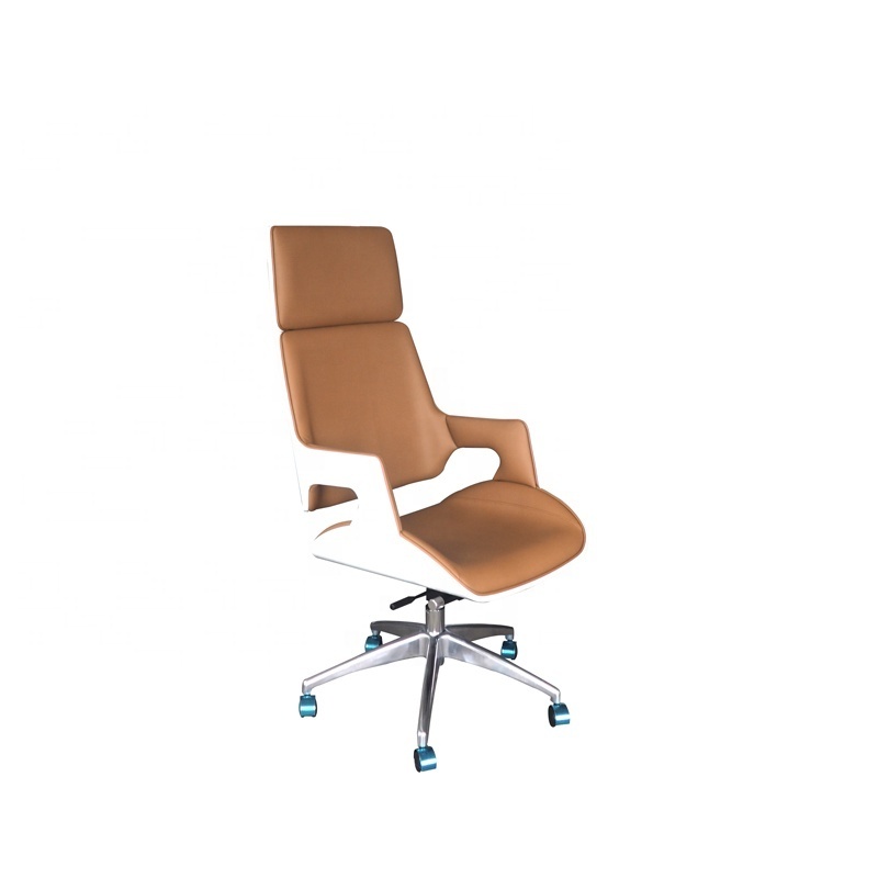 Brown modern Adjustable luxury meeting room waiting room leather executive stainless steel retro arm lobby office chair