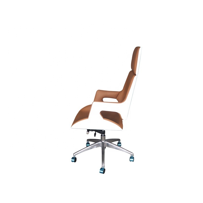 Brown modern Adjustable luxury meeting room waiting room leather executive stainless steel retro arm lobby office chair