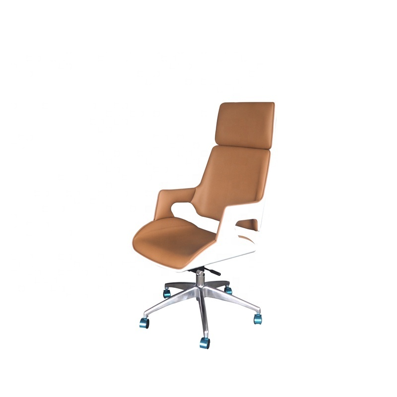 Brown modern Adjustable luxury meeting room waiting room leather executive stainless steel retro arm lobby office chair